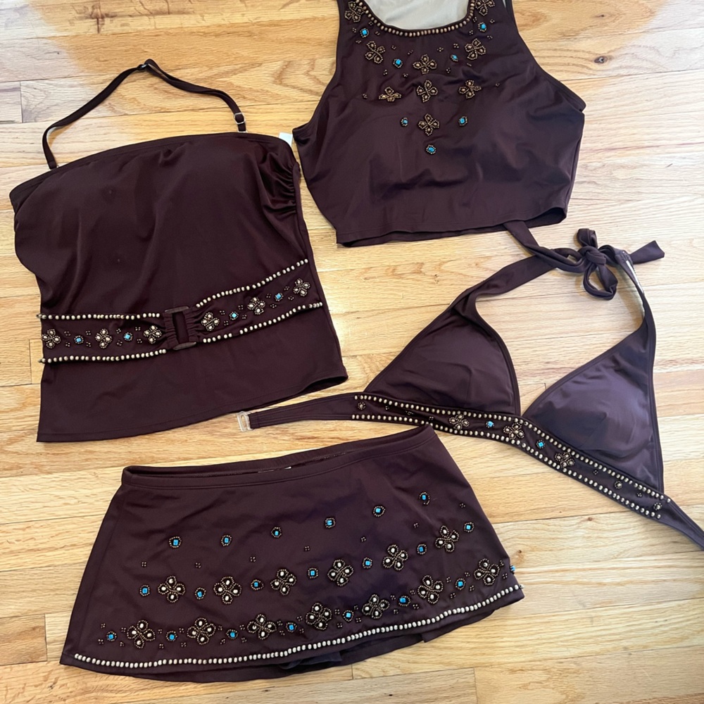4 Piece Bathing Suit. Versatile Wear! Gorgeous Beads